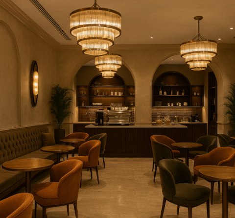 Luxury coffee shop interior design in Dubai